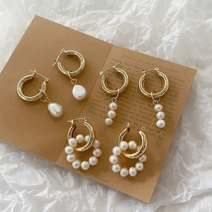 Pearl Pendant Earrings Freshwater Pearl Charm Hoop Earrings for Women