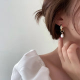 Pearl Pendant Earrings Freshwater Pearl Charm Hoop Earrings for Women