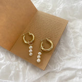Pearl Pendant Earrings Freshwater Pearl Charm Hoop Earrings for Women