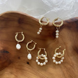 Pearl Pendant Earrings Freshwater Pearl Charm Hoop Earrings for Women