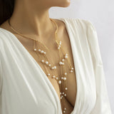 Pearl Long Tassel Torques Choker Necklace Wedding Jewelry