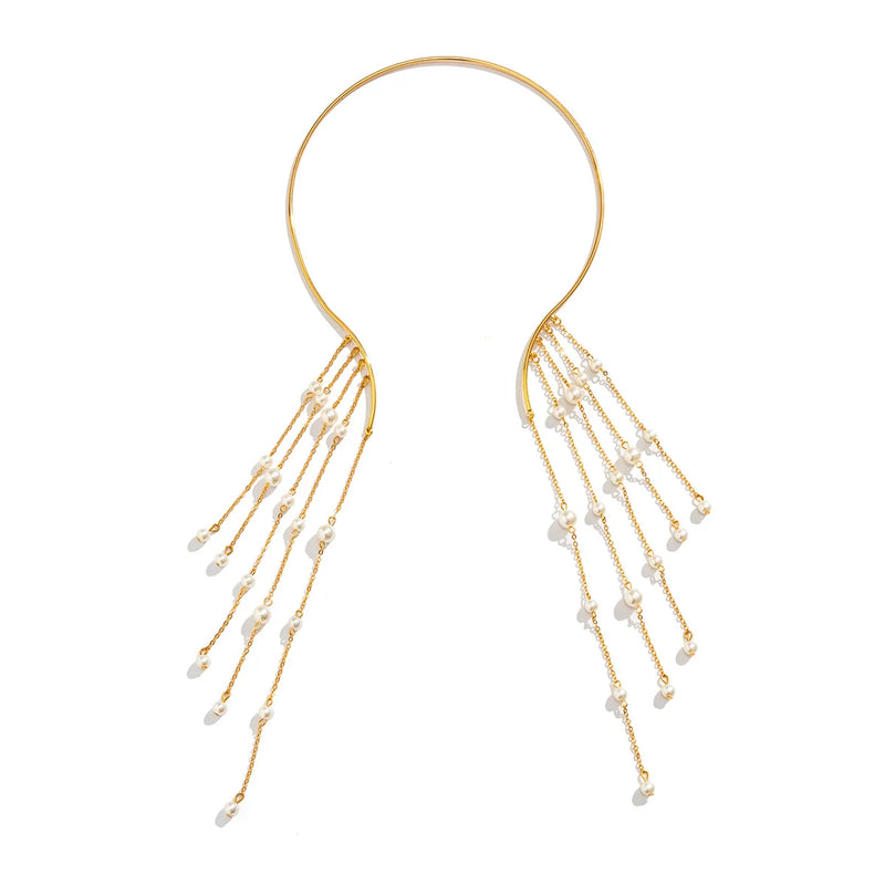 Pearl Long Tassel Torques Choker Necklace Wedding Jewelry