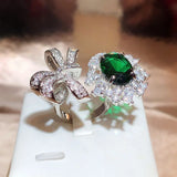 Irregular Bow Knot Flower Oval Emerald Full Diamond Couple Ring