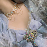 Baroque Lace Flower Heart Crystal Choker Necklace Women Girls