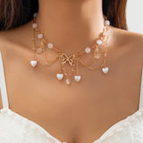 Kpop Butterfly Pearl Choker Necklace Tassel Chain Jewelry