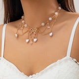 Kpop Butterfly Pearl Choker Necklace Tassel Chain Jewelry