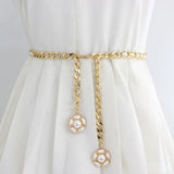 Metal Adjustable Thin Waist Chain Pearl Dress Belt Women's Skirt Accessory