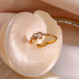 Pearl Rhinestone Paved Stainless Steel Rings For Woman Party Wedding