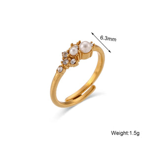 Pearl Rhinestone Paved Stainless Steel Rings For Woman Party Wedding