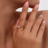 Pearl Rhinestone Paved Stainless Steel Rings For Woman Party Wedding