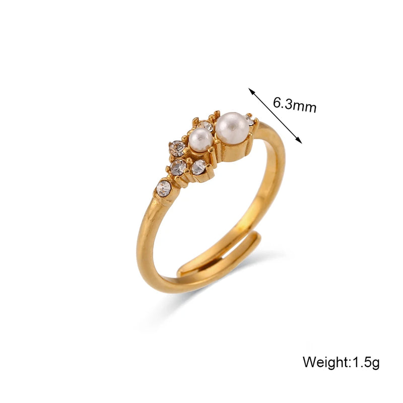 Pearl Rhinestone Paved Stainless Steel Rings For Woman Party Wedding