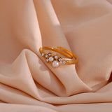 Pearl Rhinestone Paved Stainless Steel Rings For Woman Party Wedding