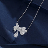 Silver Necklace Zircon Stone bow-knot Pendant Sweater Chain Choker