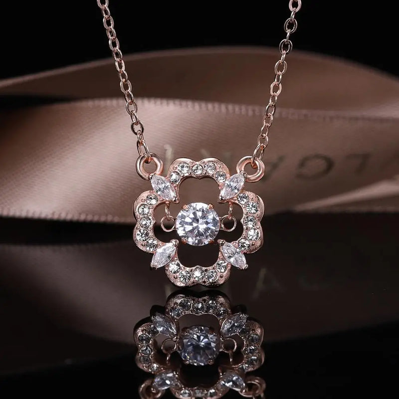 Four Clover Crystal Heart Necklace & Earring Set