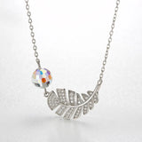 Lady Sterling Silver Necklace with Crystals Ball Zircon Leaf Pendant