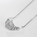 Lady Sterling Silver Necklace with Crystals Ball Zircon Leaf Pendant