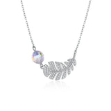 Lady Sterling Silver Necklace with Crystals Ball Zircon Leaf Pendant