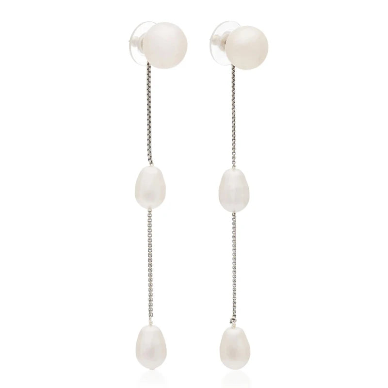 Natural Pearl Long Drop Earrings Classic Dangle Jewelry