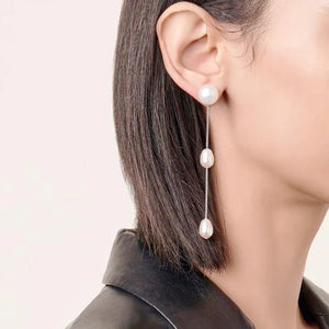 Natural Pearl Long Drop Earrings Classic Dangle Jewelry