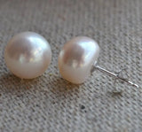 Real Freshwater Pearl Silver Stud Earrings, Bridesmaid Gift