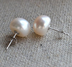 Real Freshwater Pearl Silver Stud Earrings, Bridesmaid Gift