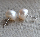Real Freshwater Pearl Silver Stud Earrings, Bridesmaid Gift