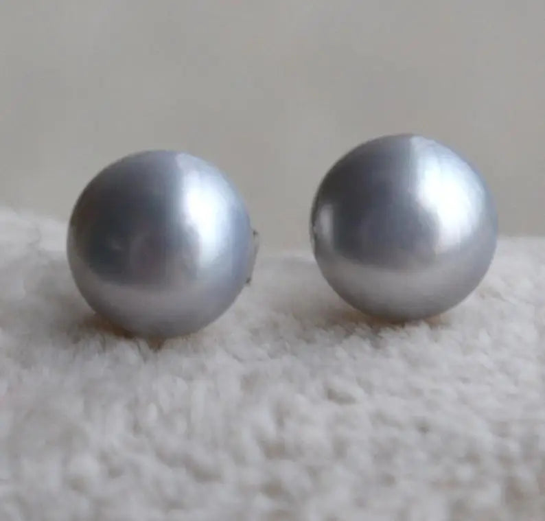 Gray Freshwater Pearl Earrings, Silver Stud Earring