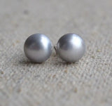 Gray Freshwater Pearl Earrings, Silver Stud Earring