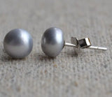 Gray Freshwater Pearl Earrings, Silver Stud Earring