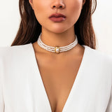 Layered Pearl Beads Short Choker Necklace Women Ladies Collar Jewelry