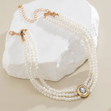 Layered Pearl Beads Short Choker Necklace Women Ladies Collar Jewelry