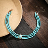 Layered Pearl Beads Short Choker Necklace Women Ladies Collar Jewelry