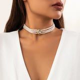 Layered Pearl Beads Short Choker Necklace Women Ladies Collar Jewelry