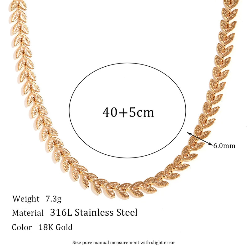 Leaf Fishtail Necklace in 18K Plated Stainless Steel