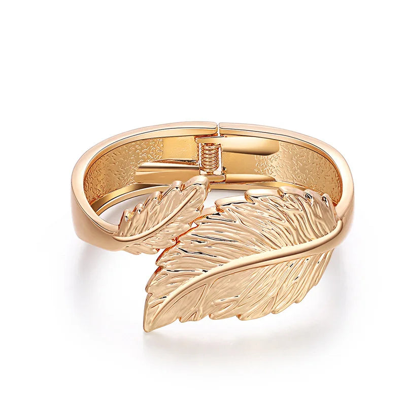Leaf Charm Open Bracelet for Women Cuff Bangles