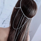 Rhinestone Bridal Hair Chain with Tassel, Wedding Headpiece