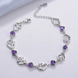 Heart to Heart Amethyst Love Bracelet 925 Silver Romantic Jewelry