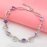 925 Silver Purple Amethyst Heart Bracelet Romantic Jewelry