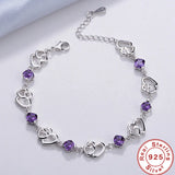 925 Silver Purple Amethyst Heart Bracelet Romantic Jewelry