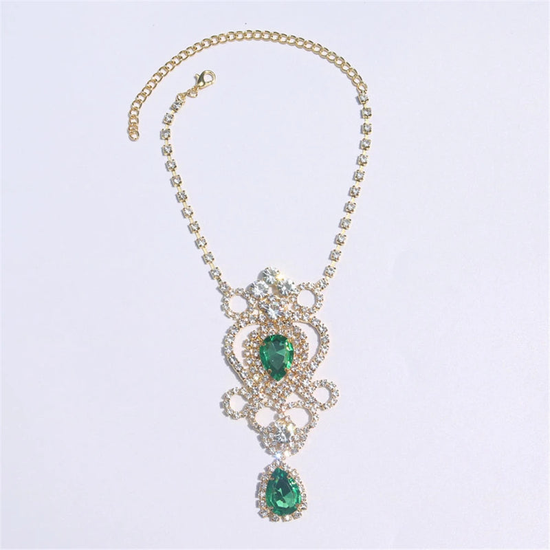 Green Water Drop Pendant Anklet Rhinestone Ankle Chain