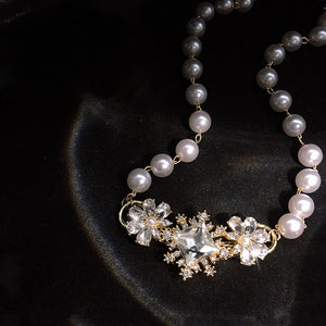 Pearl Beads Choker Necklace Flower Crystal Short Necklace Party Jewelry