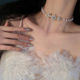 Pearl Beads Choker Necklace Flower Crystal Short Necklace Party Jewelry