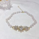 Pearl Beads Choker Necklace Flower Crystal Short Necklace Party Jewelry