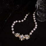Pearl Beads Choker Necklace Flower Crystal Short Necklace Party Jewelry