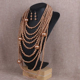 Pearl Necklace Earrings Set Wedding Party Jewelry Accessories