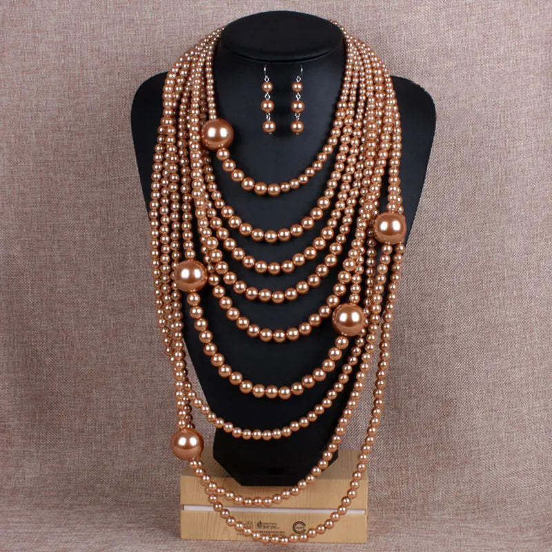 Pearl Necklace Earrings Set Wedding Party Jewelry Accessories