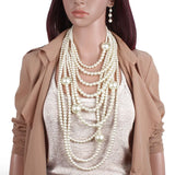 Pearl Necklace Earrings Set Wedding Party Jewelry Accessories