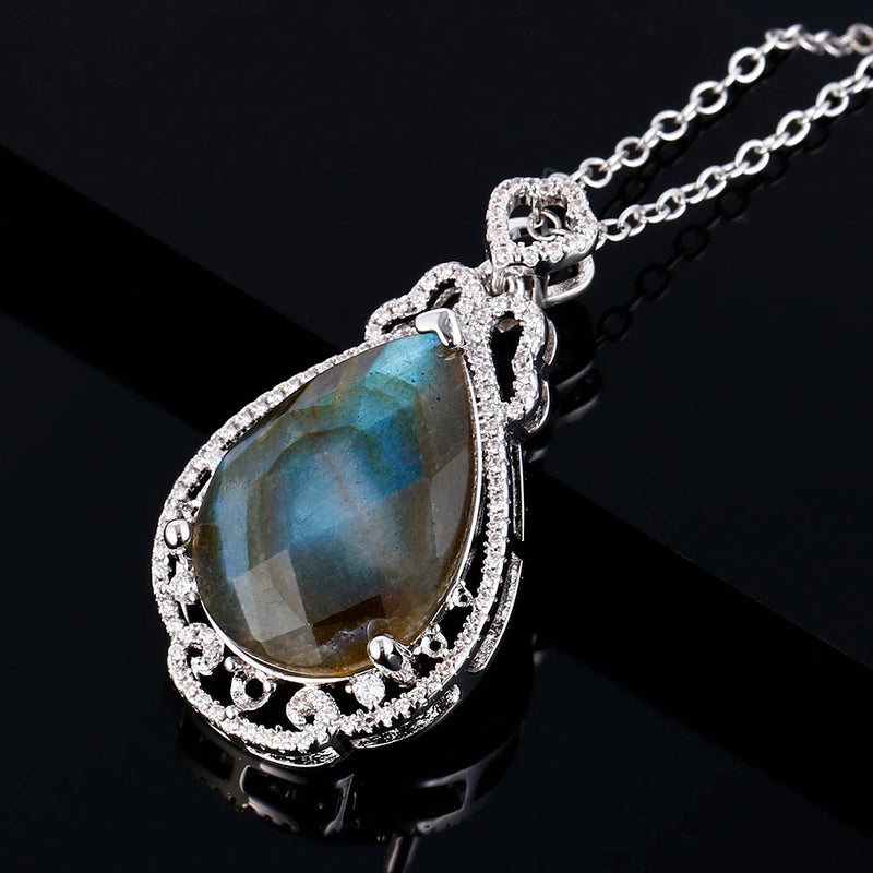 Temperament Pendant Necklace Large Water Drop Shaped Sandstone Necklace