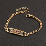 MOM Letter Rainbow Zircon Bracelet 18K Bangle Mama Jewelry
