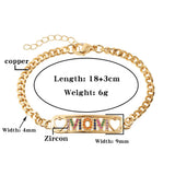 MOM Letter Rainbow Zircon Bracelet 18K Bangle Mama Jewelry